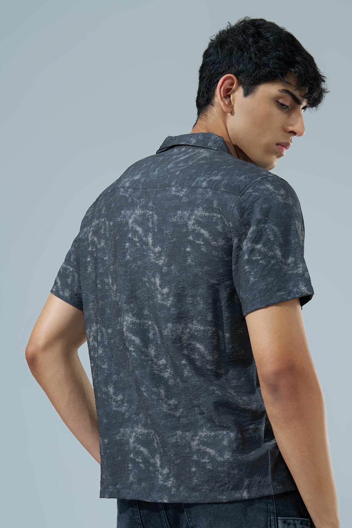 Charcoal Printed Regular Fit Casual Shirt