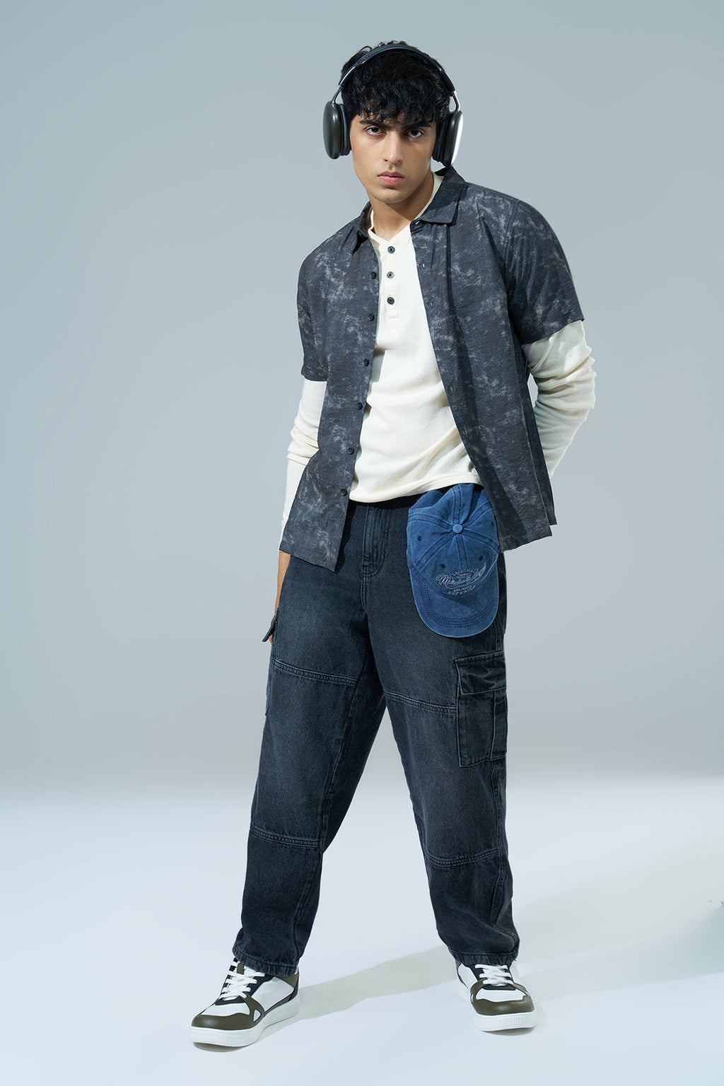 Charcoal Printed Regular Fit Casual Shirt