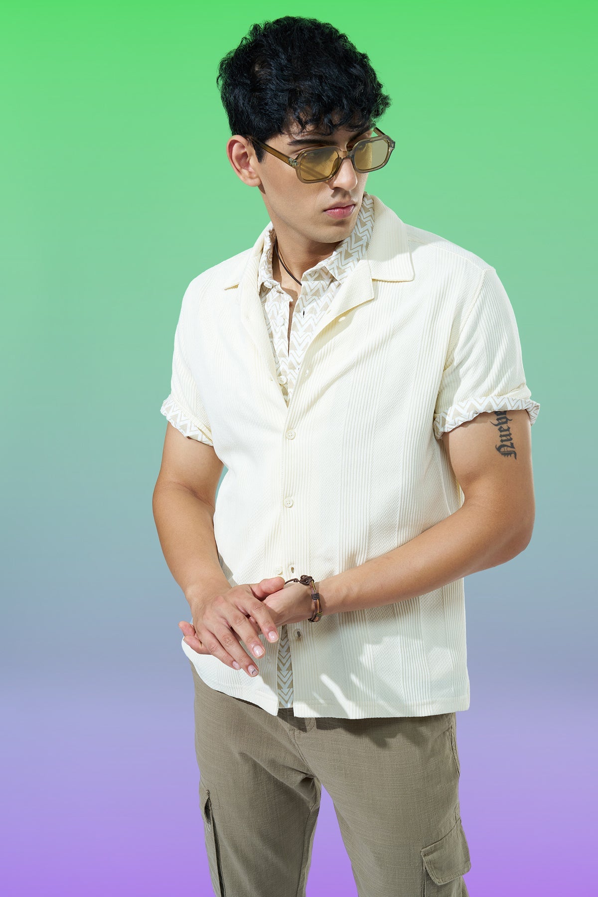 Off White Regular Fit Casual Shirt