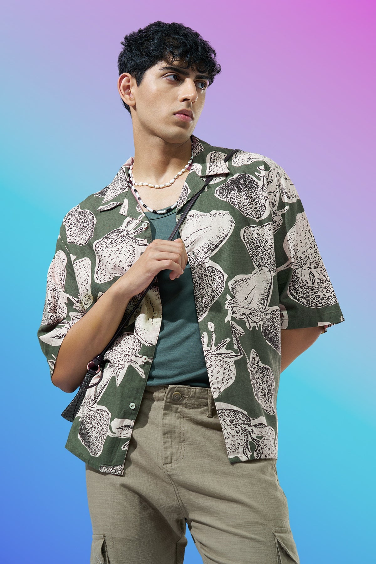 Green Printed Regular Fit Casual Shirt