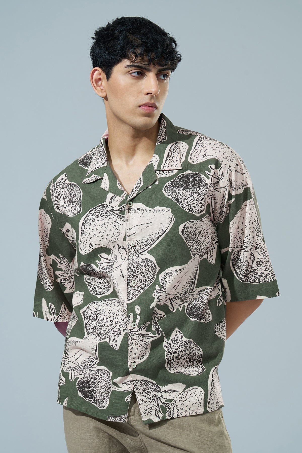 Green Printed Regular Fit Casual Shirt