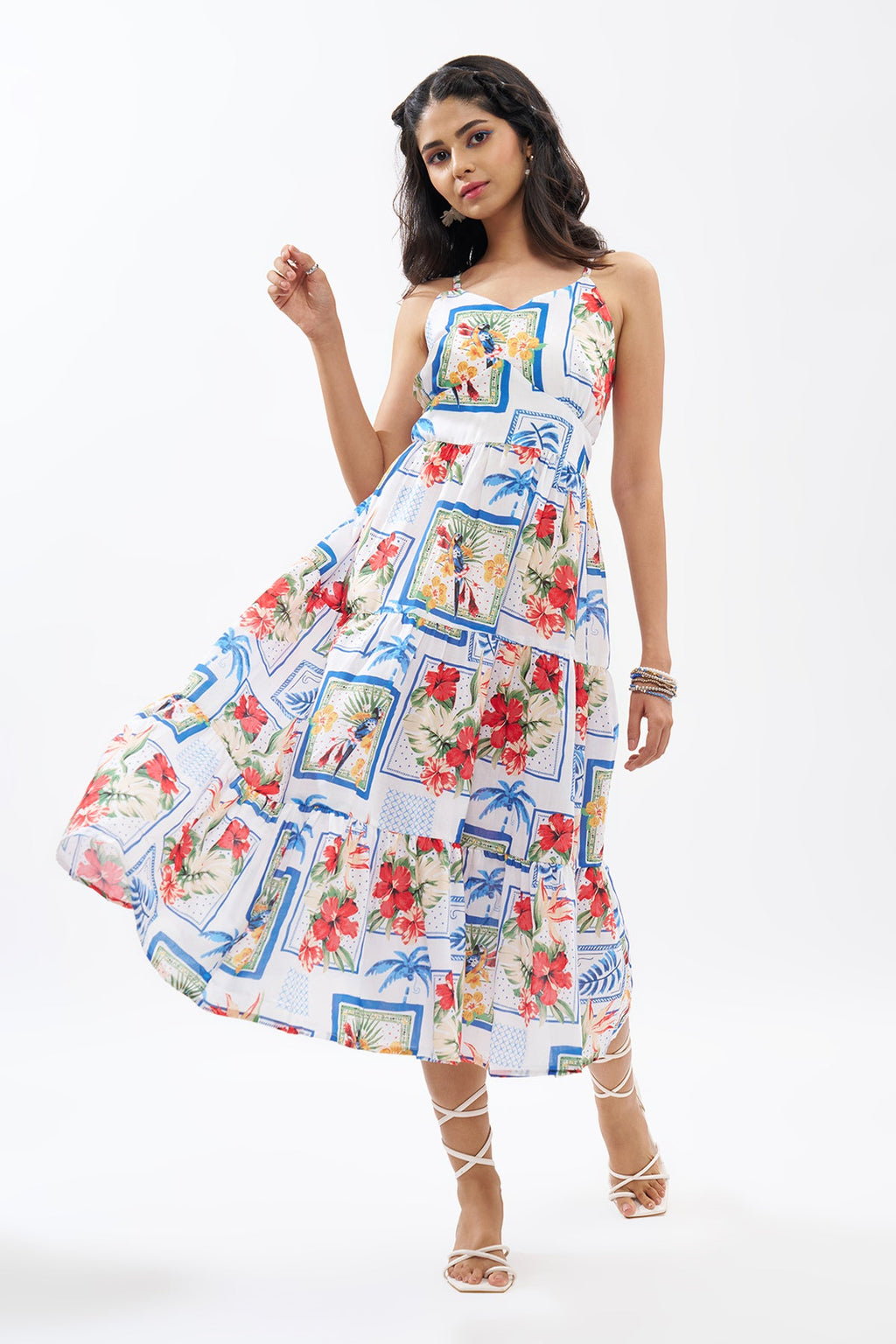 Multicoloured Tropical Print Dress