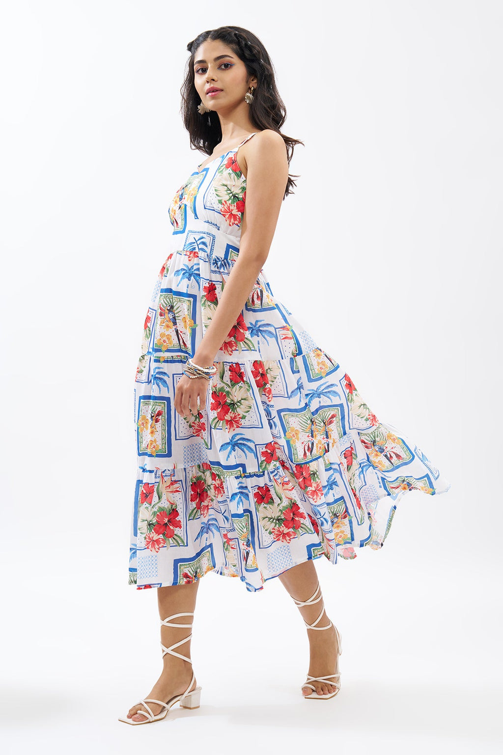 Multicoloured Tropical Print Dress