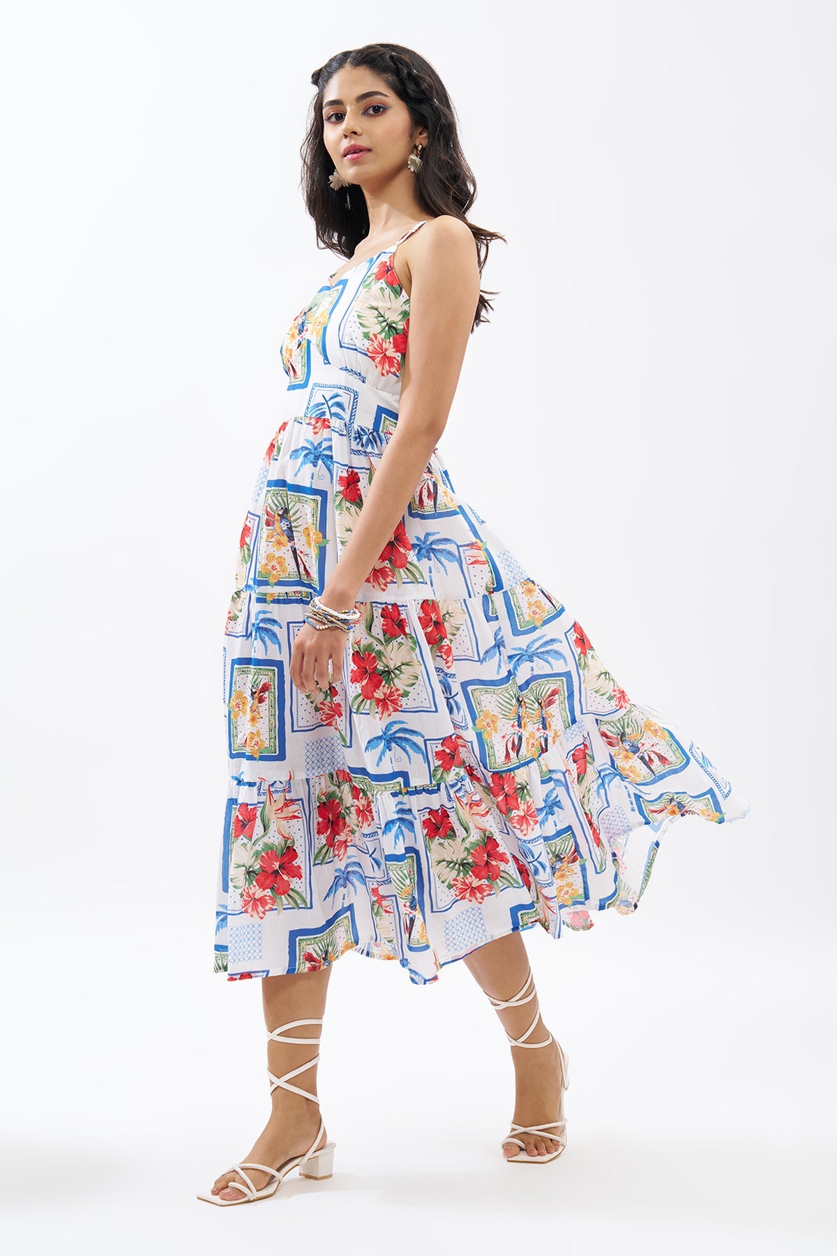 Multicoloured Tropical Print Dress