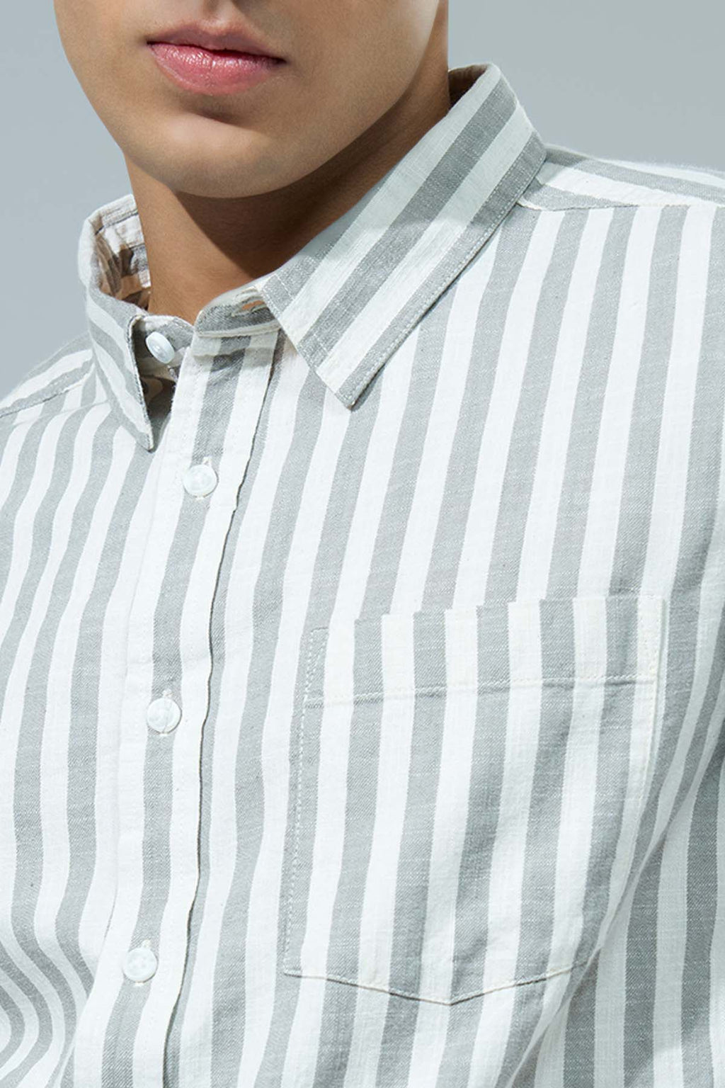 Olive Striped Regular Fit Casual Shirt