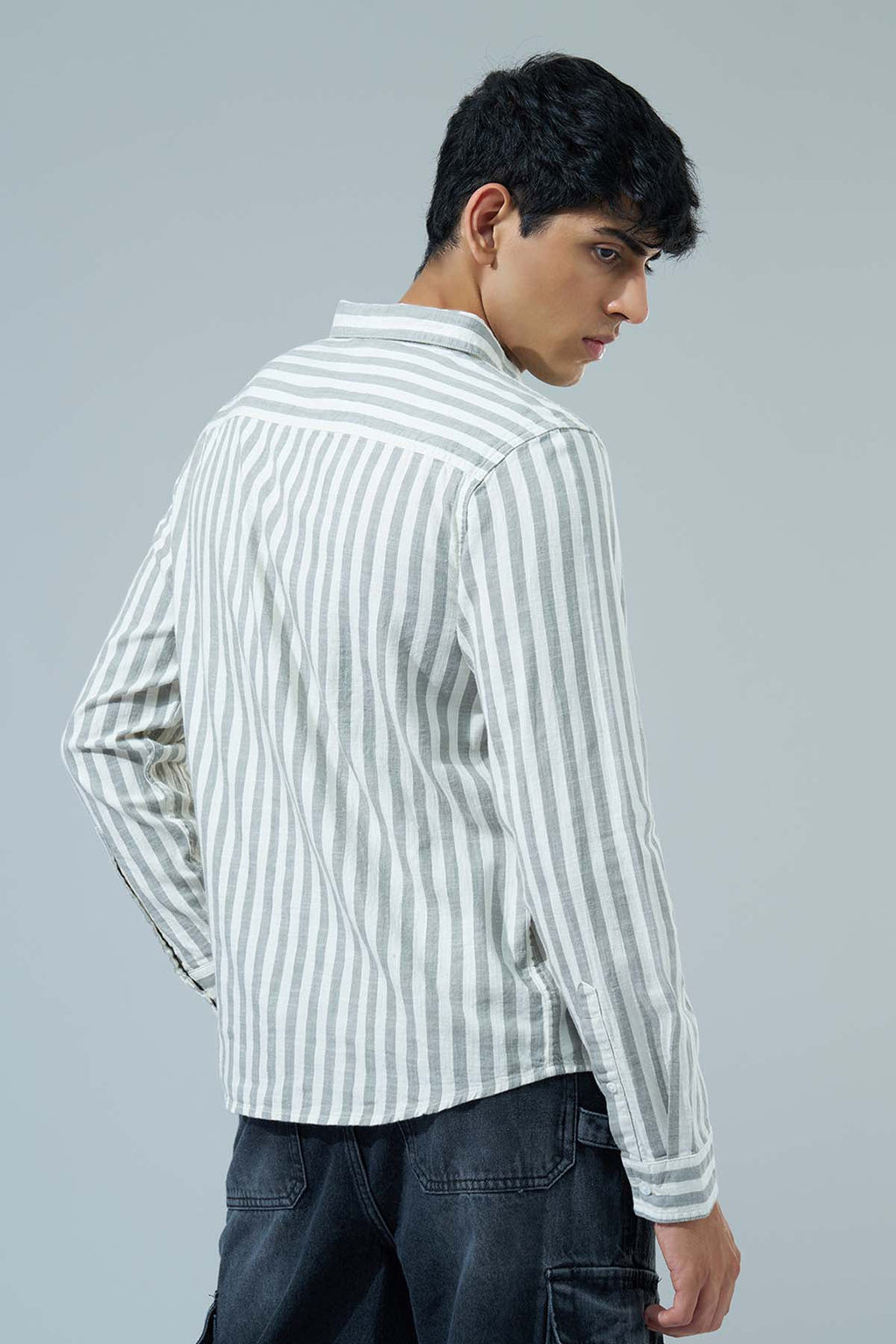 Olive Striped Regular Fit Casual Shirt