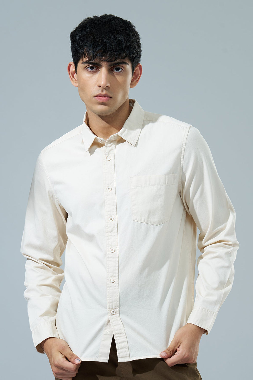 Off White Regular Fit Formal Shirt
