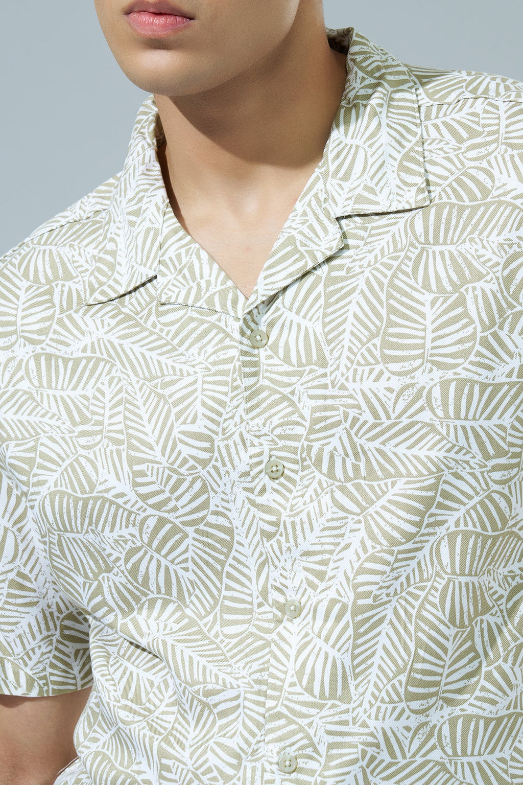 Olive Leaf Printed Regular Fit Casual Shirt