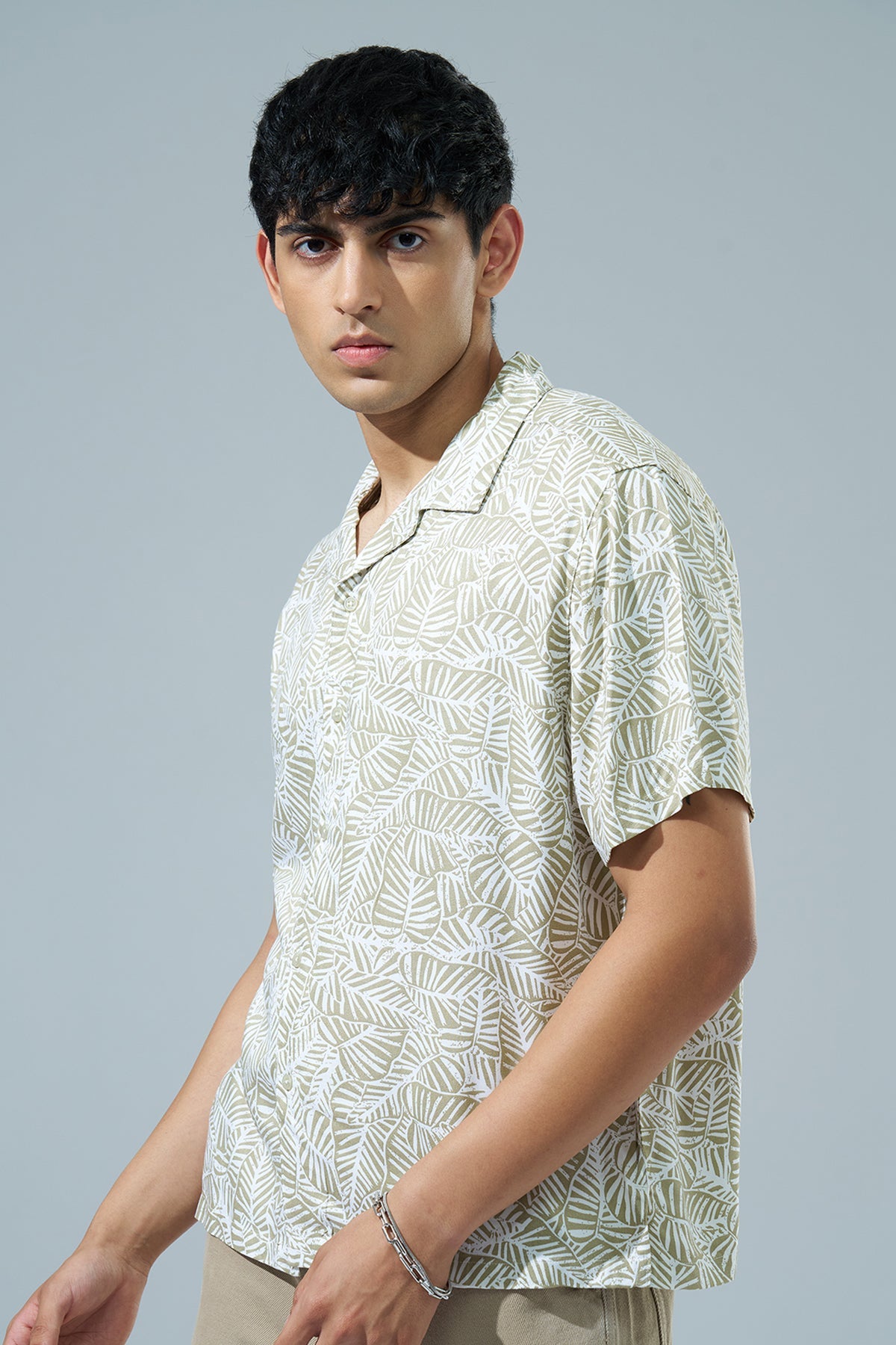 Olive Leaf Printed Regular Fit Casual Shirt