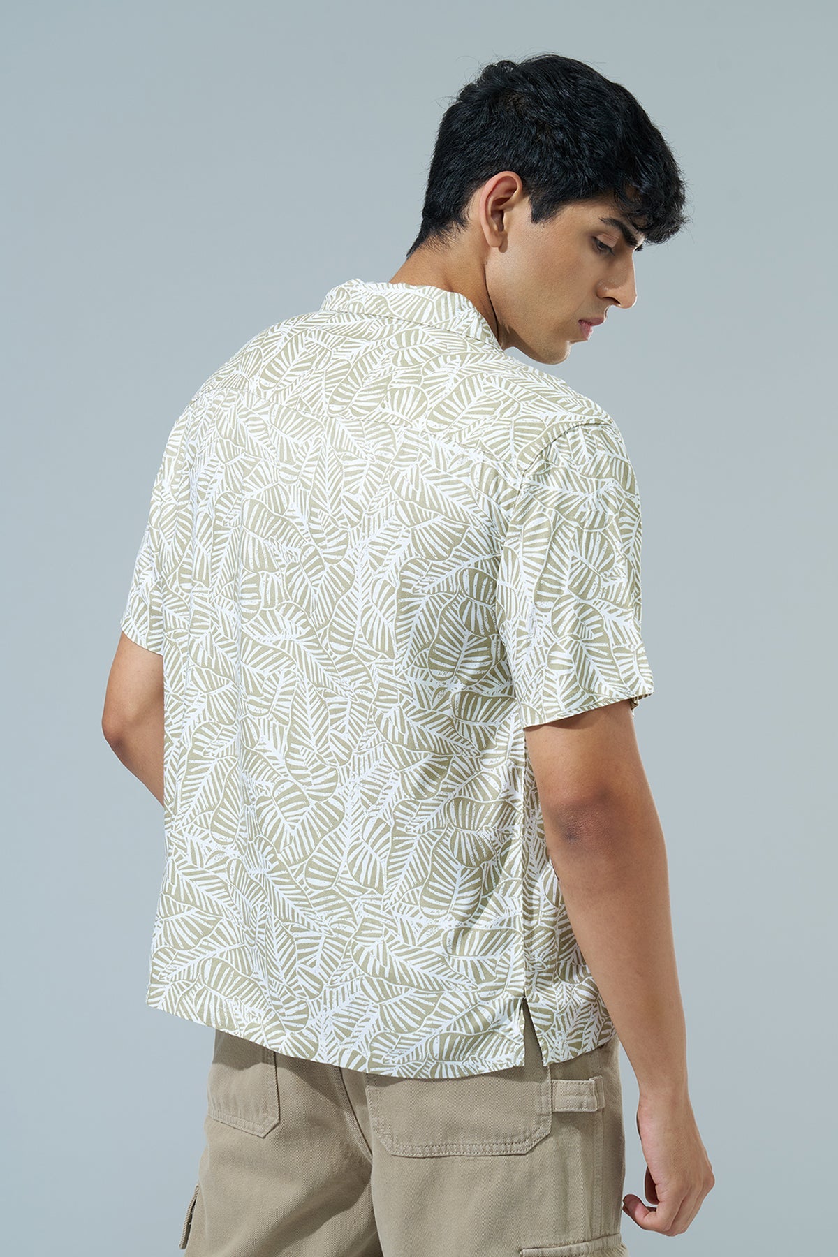 Olive Leaf Printed Regular Fit Casual Shirt