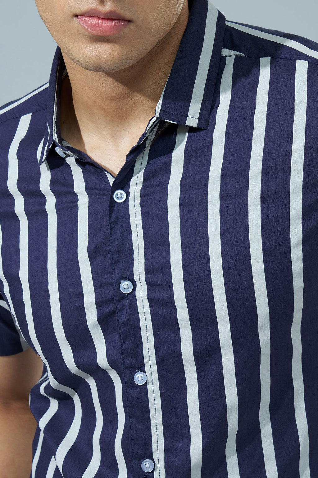 Navy Striped Regular Fit Casual Shirt