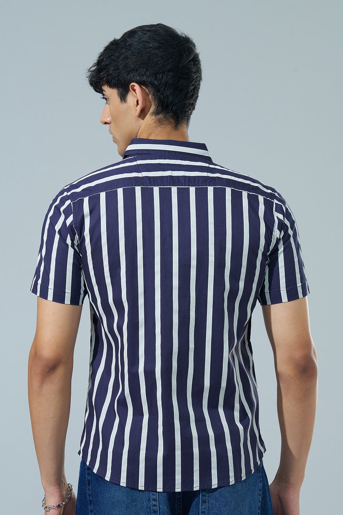 Navy Striped Regular Fit Casual Shirt
