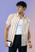 Off White Striped Regular Fit Casual Shirt