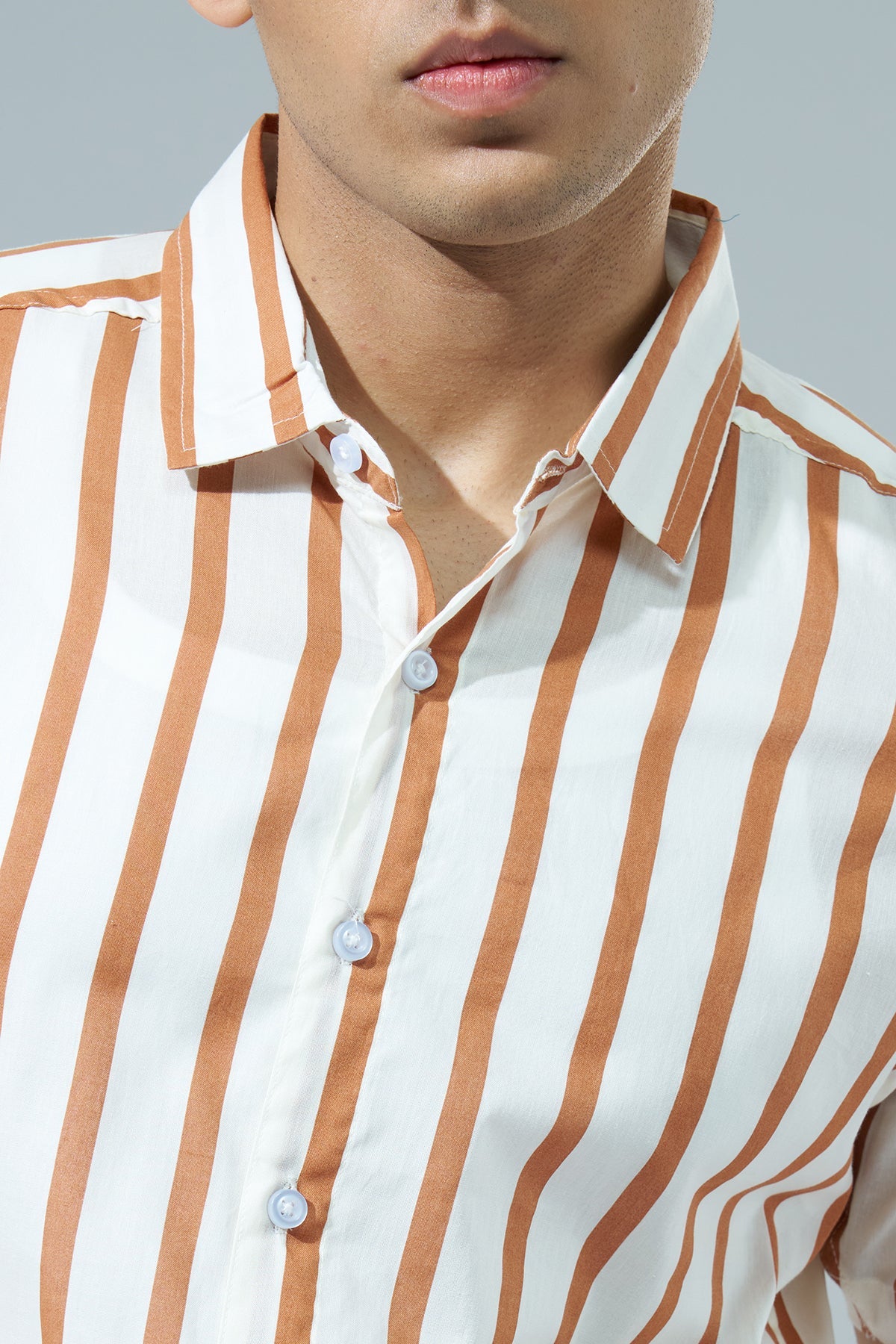 Off White Striped Regular Fit Casual Shirt