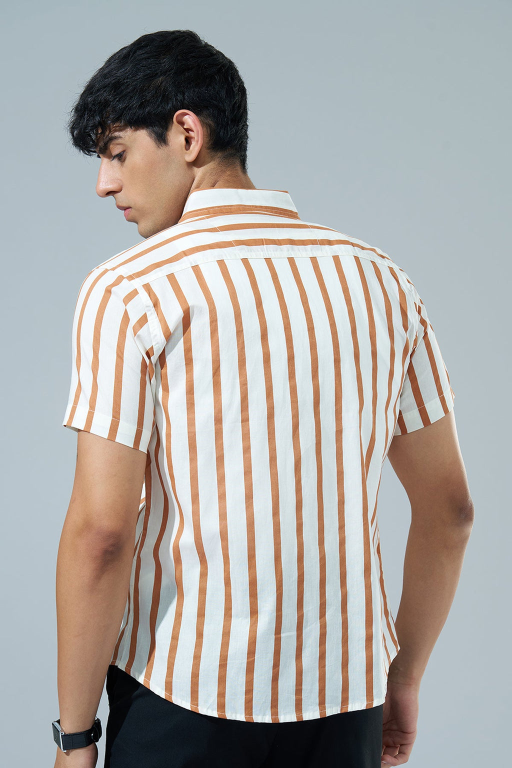Off White Striped Regular Fit Casual Shirt