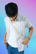 Off White Striped Regular Fit Casual Shirt