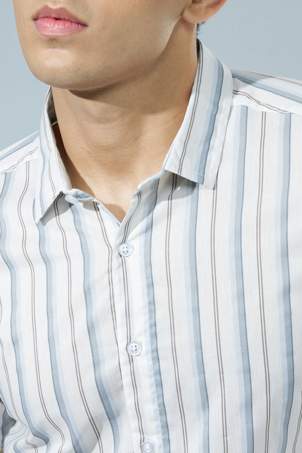 Off White Striped Regular Fit Casual Shirt