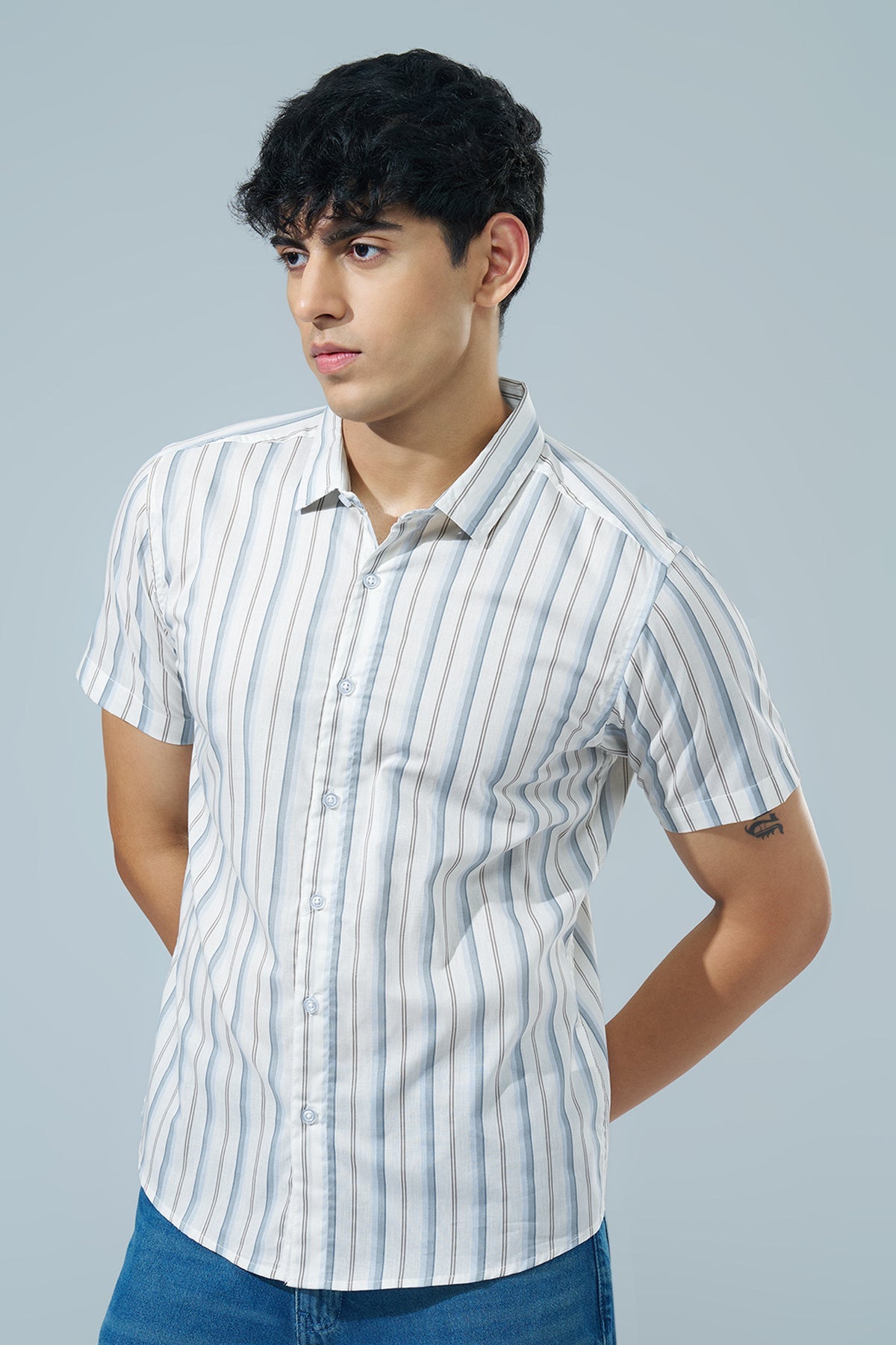 Off White Striped Regular Fit Casual Shirt