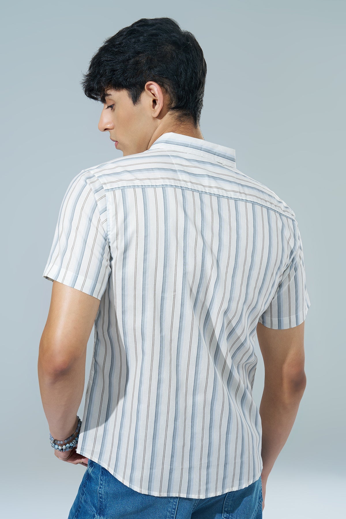 Off White Striped Regular Fit Casual Shirt
