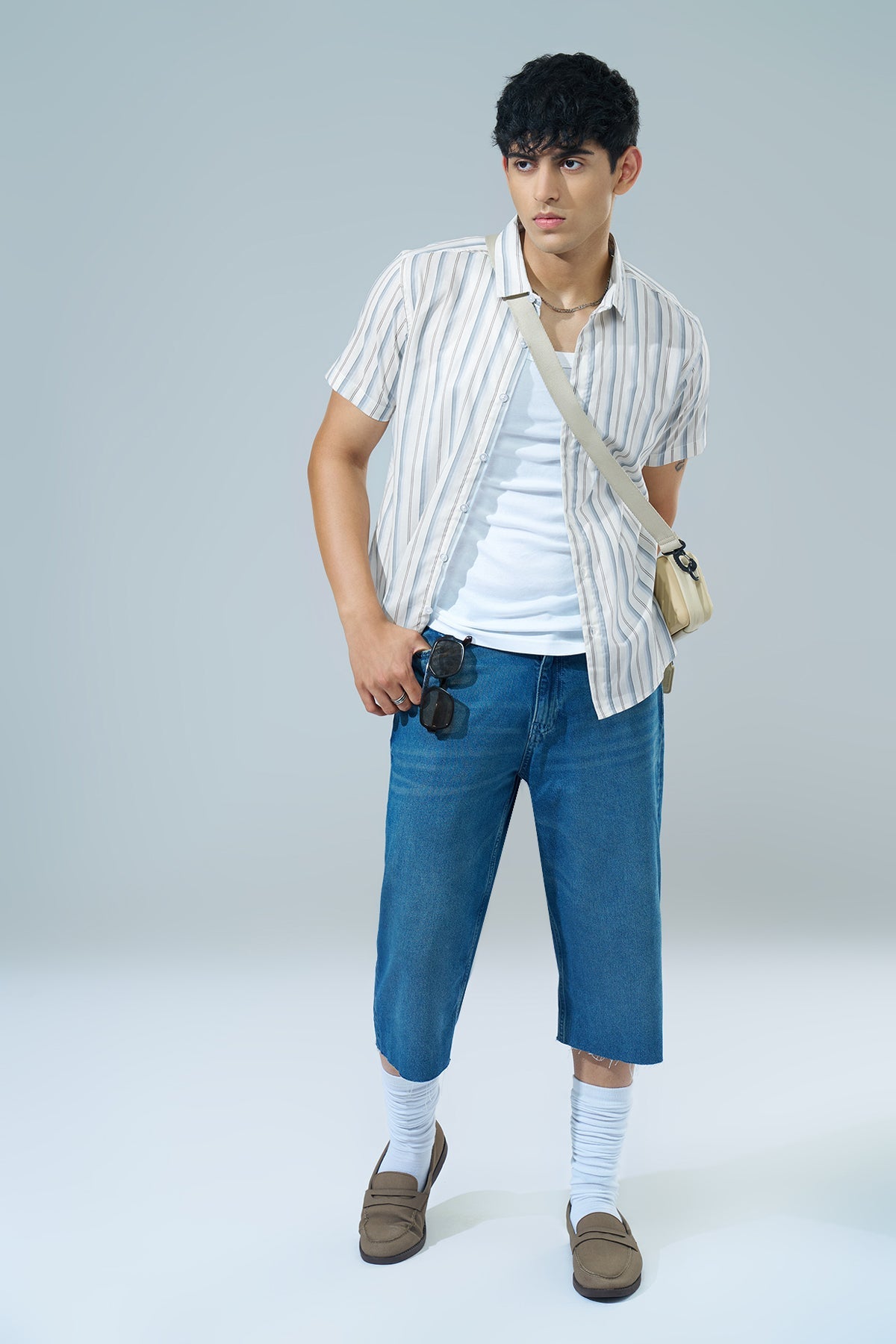 Off White Striped Regular Fit Casual Shirt
