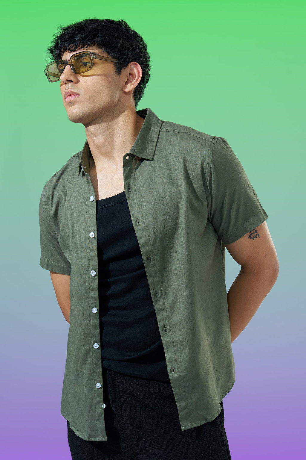 Olive Regular Fit Casual Shirt