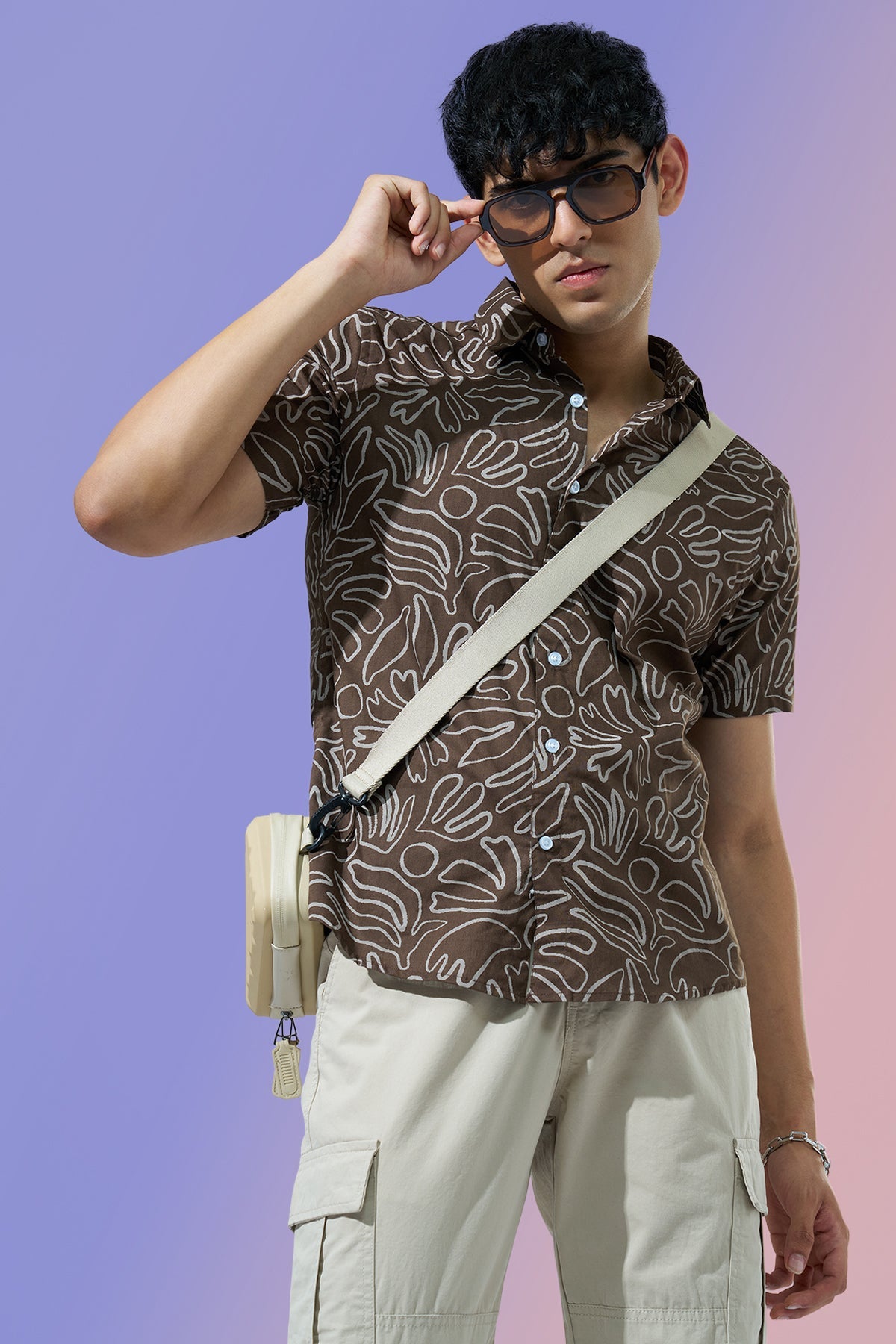 Brown Abstract Printed Regular Fit Casual Shirt