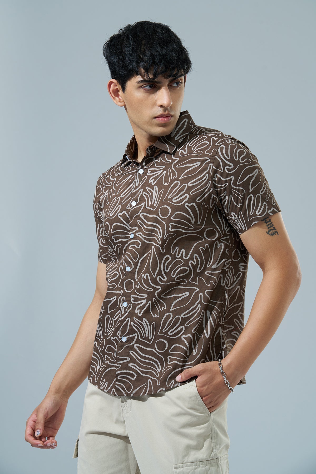 Brown Abstract Printed Regular Fit Casual Shirt