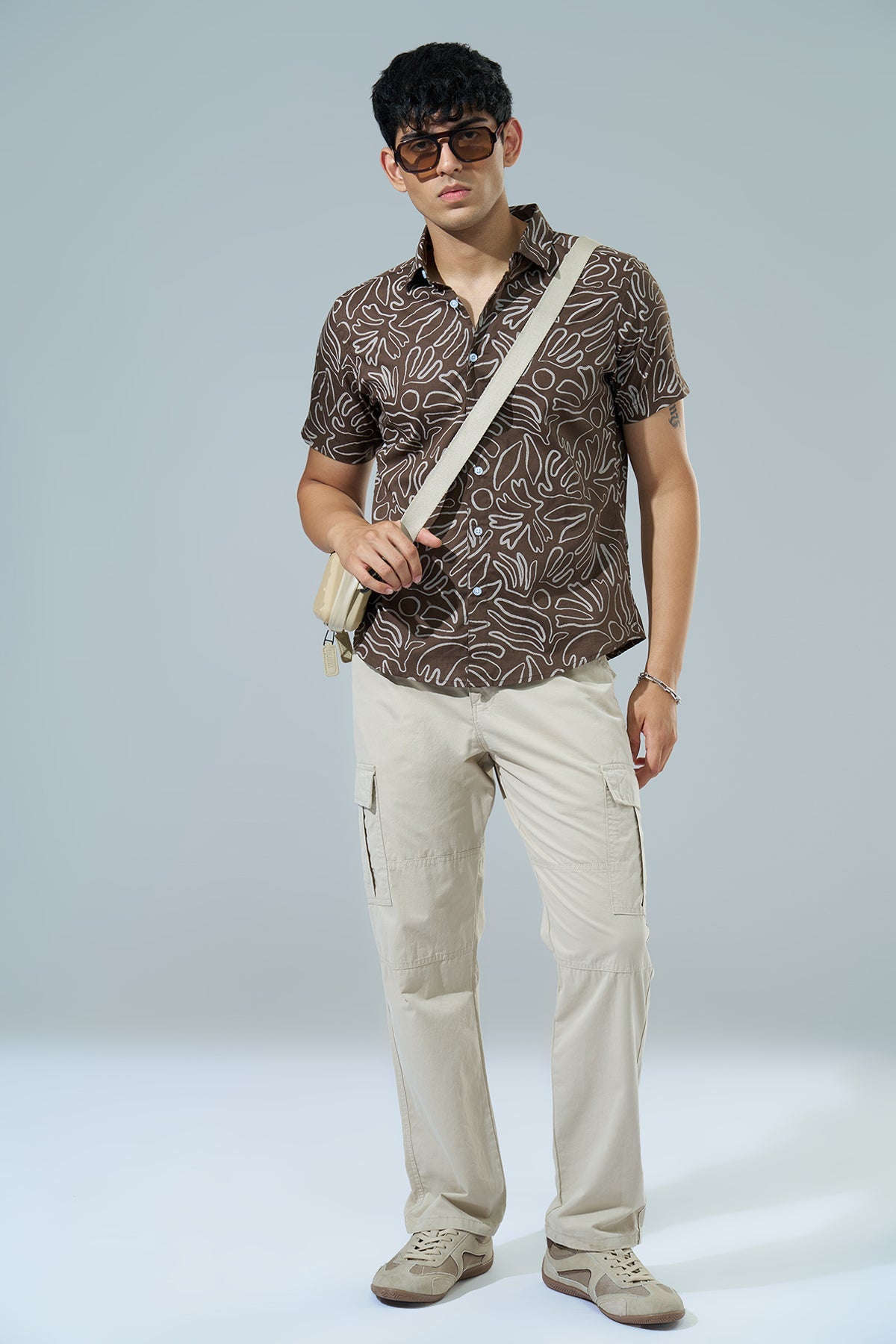 Brown Abstract Printed Regular Fit Casual Shirt