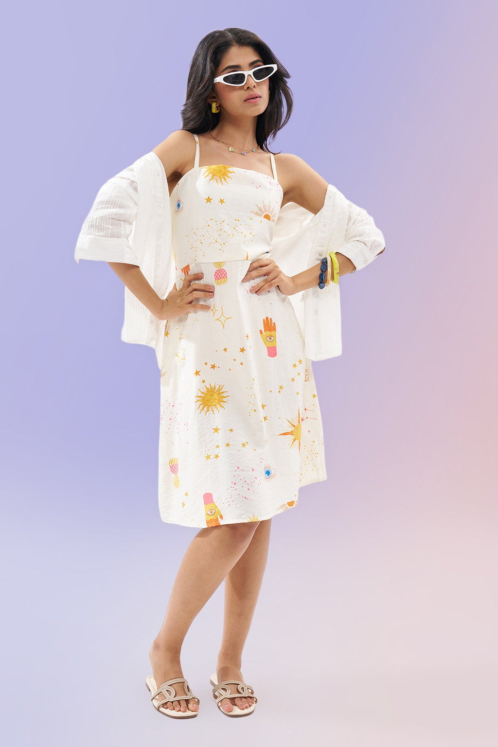 Off-White Sleeveless Motif Print Dress