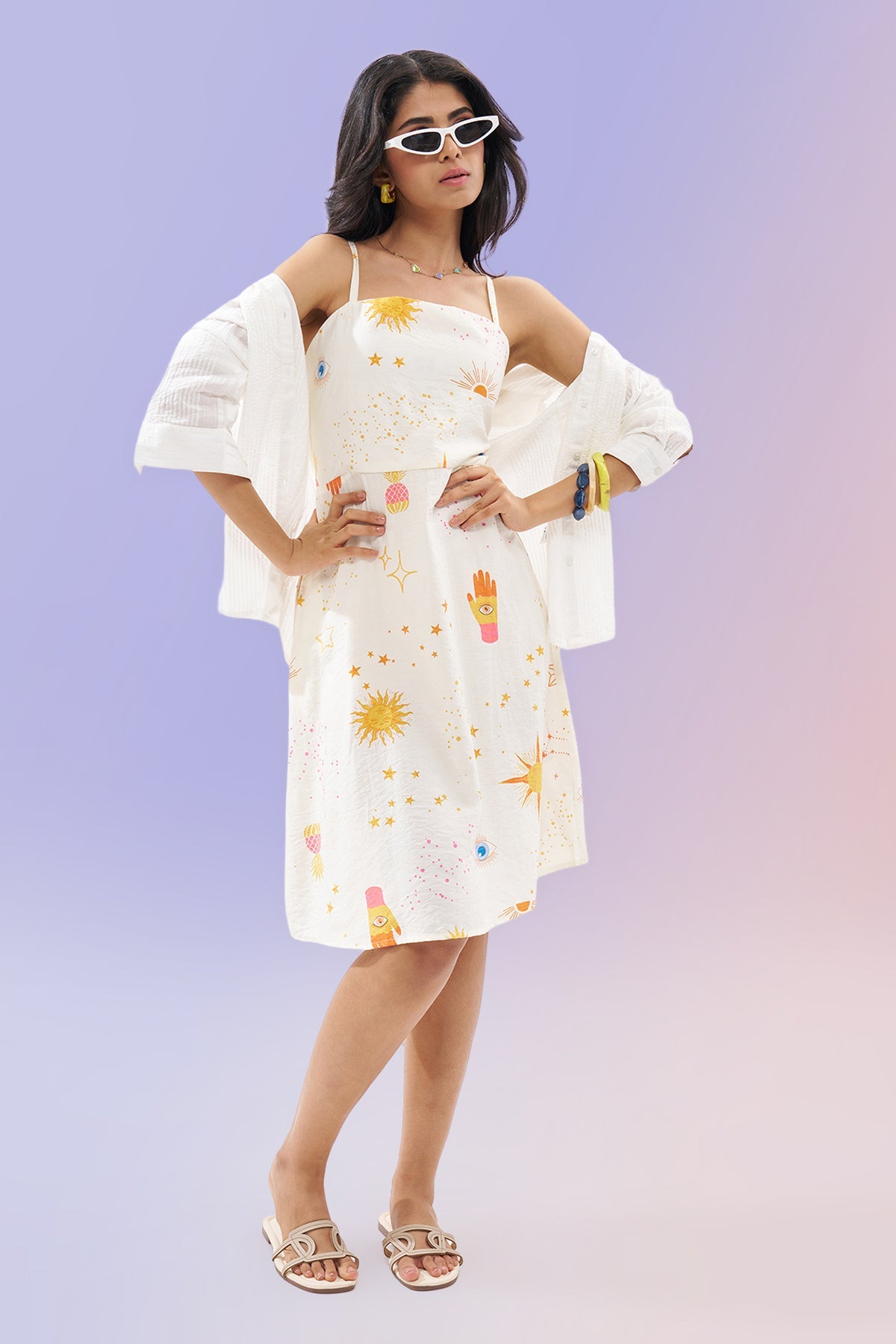 Off-White Sleeveless Motif Print Dress