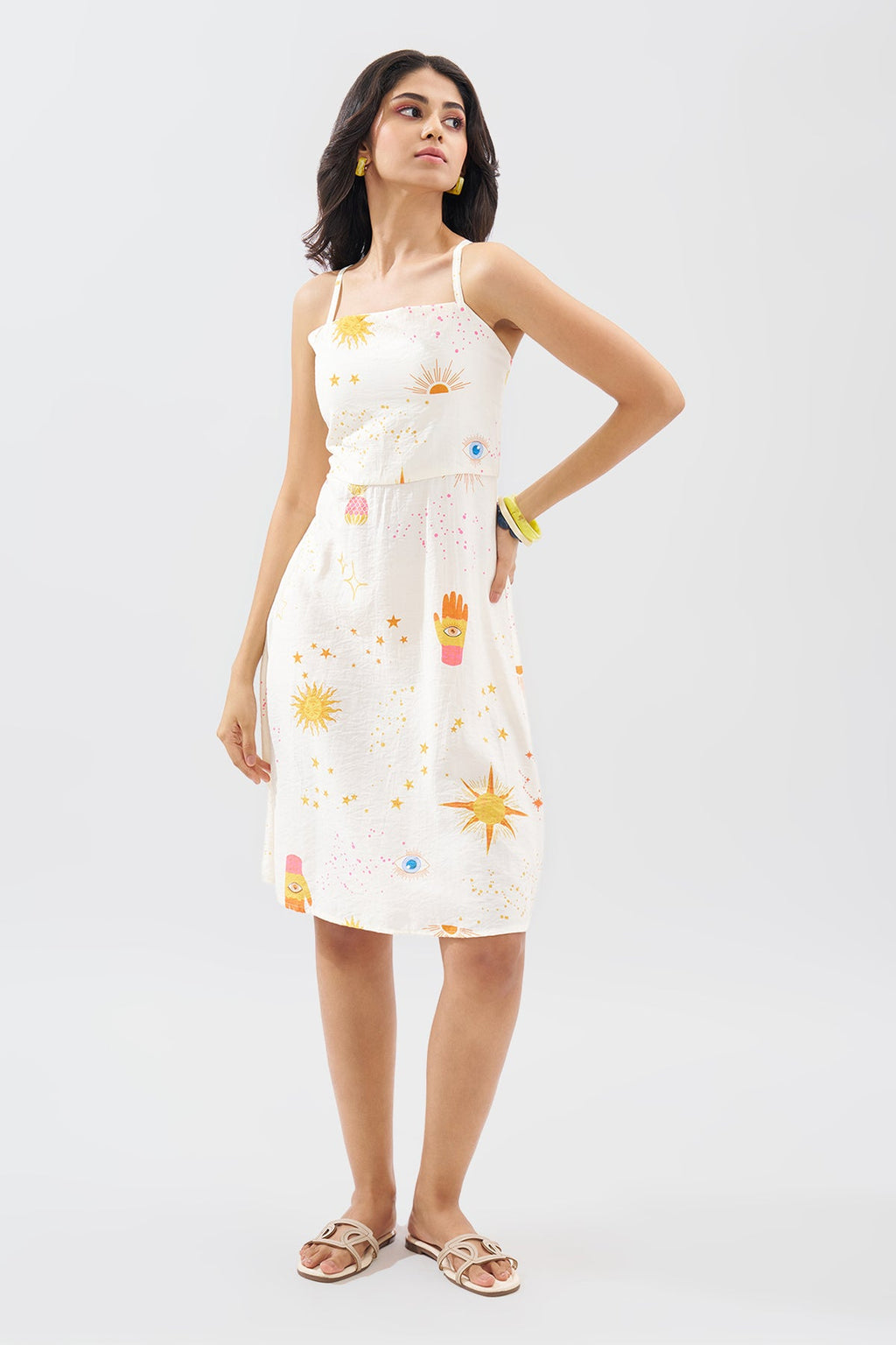 Off-White Sleeveless Motif Print Dress