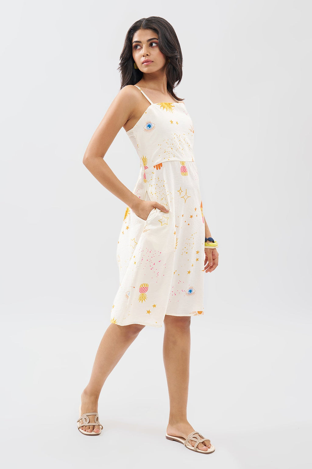 Off-White Sleeveless Motif Print Dress