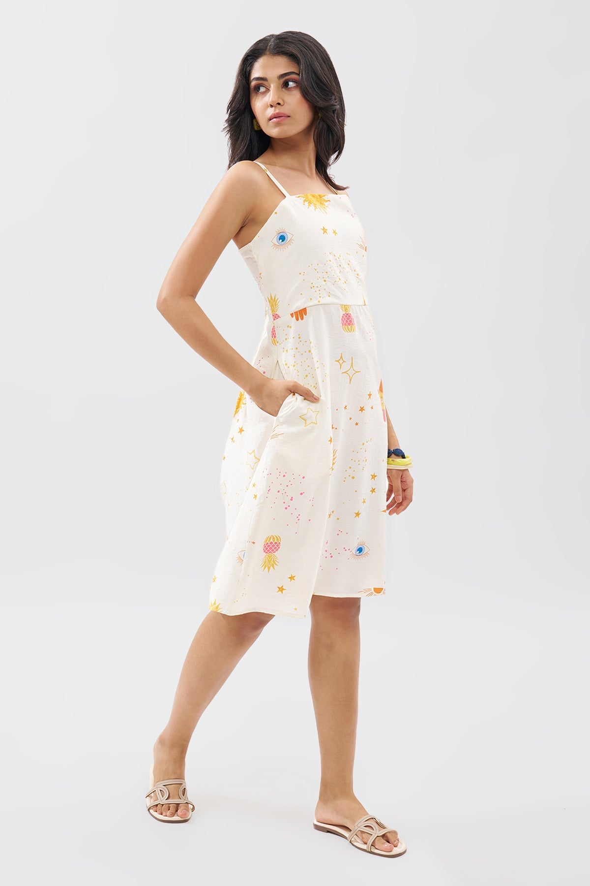Off-White Sleeveless Motif Print Dress