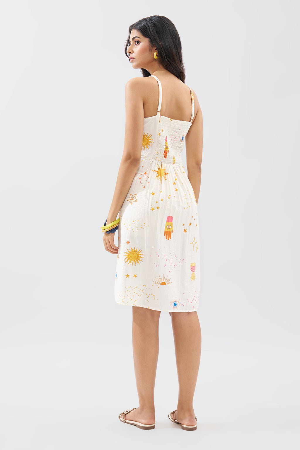Off-White Sleeveless Motif Print Dress